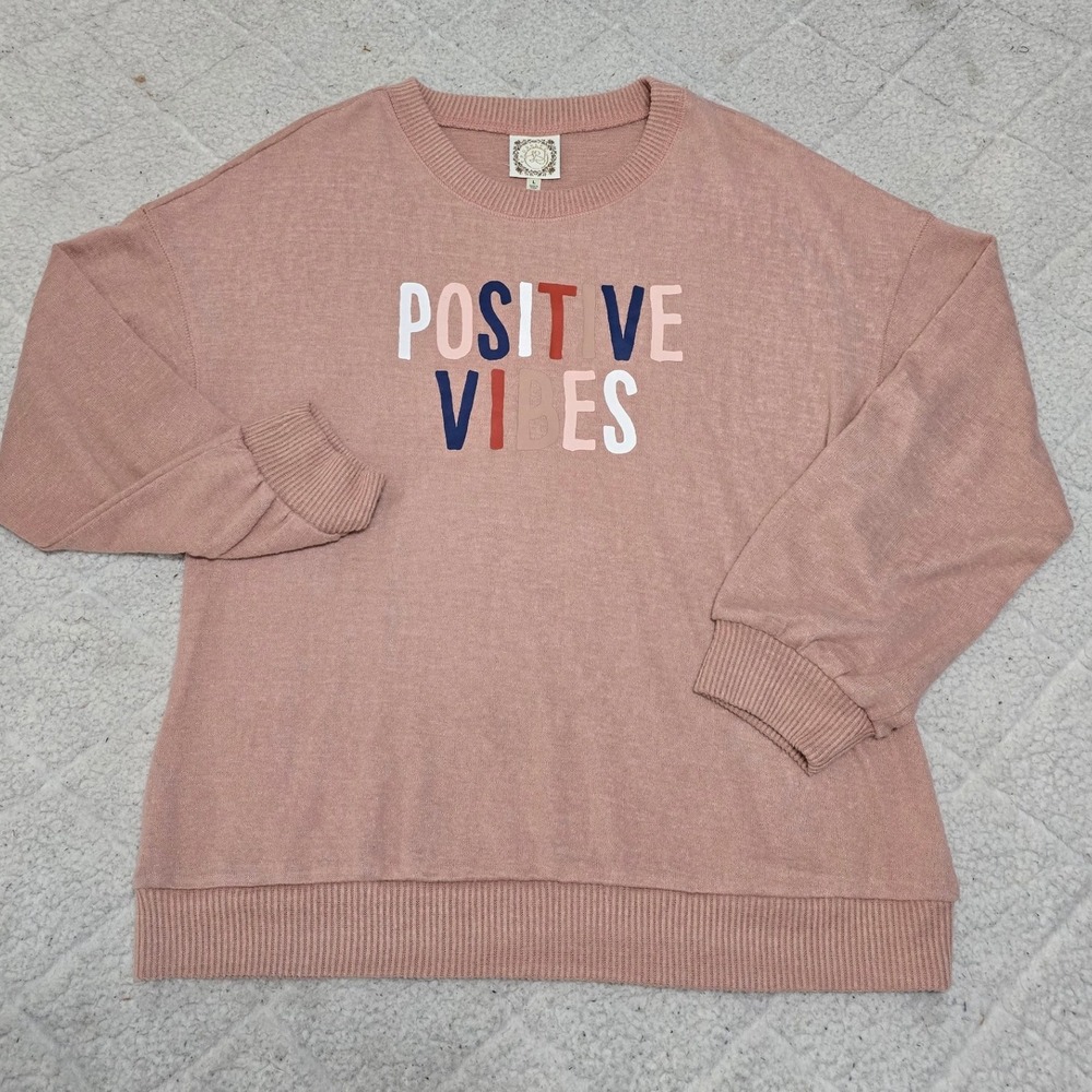 Just Be Self Pink Positive Vibes Crew Neck‎ Pullover Top Womens Size L - Picture 12 of 13